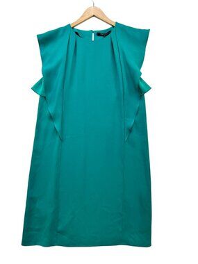 NWT BCBGMAXAZRIA Womens Susi Side-Ruffle Shift Dress Size XS Teal Knee Length